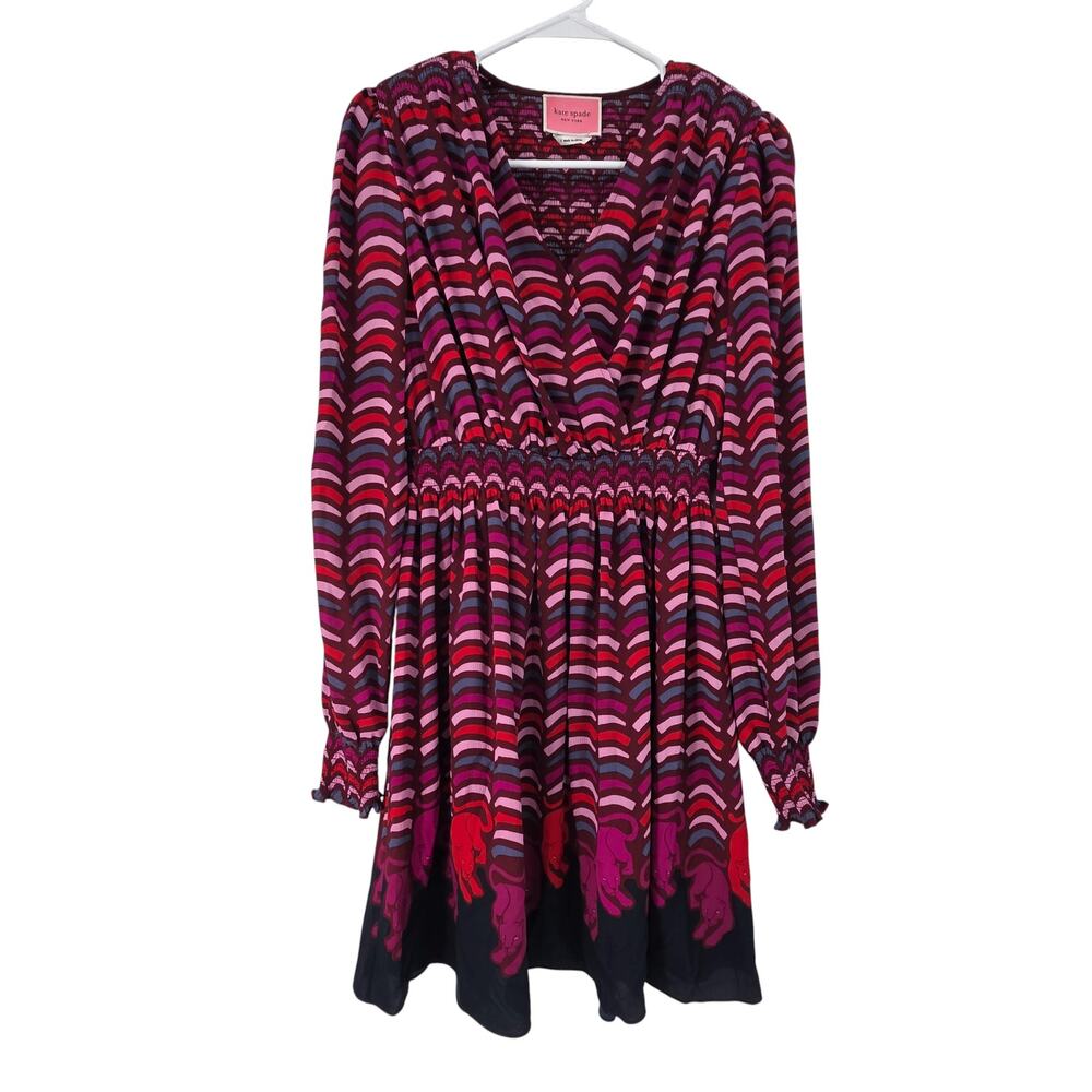 KATE SPADE SMALL RAWR LONG SLEEVE V-NECK SHOULDER PADDED ABOVE KNEE DRESS